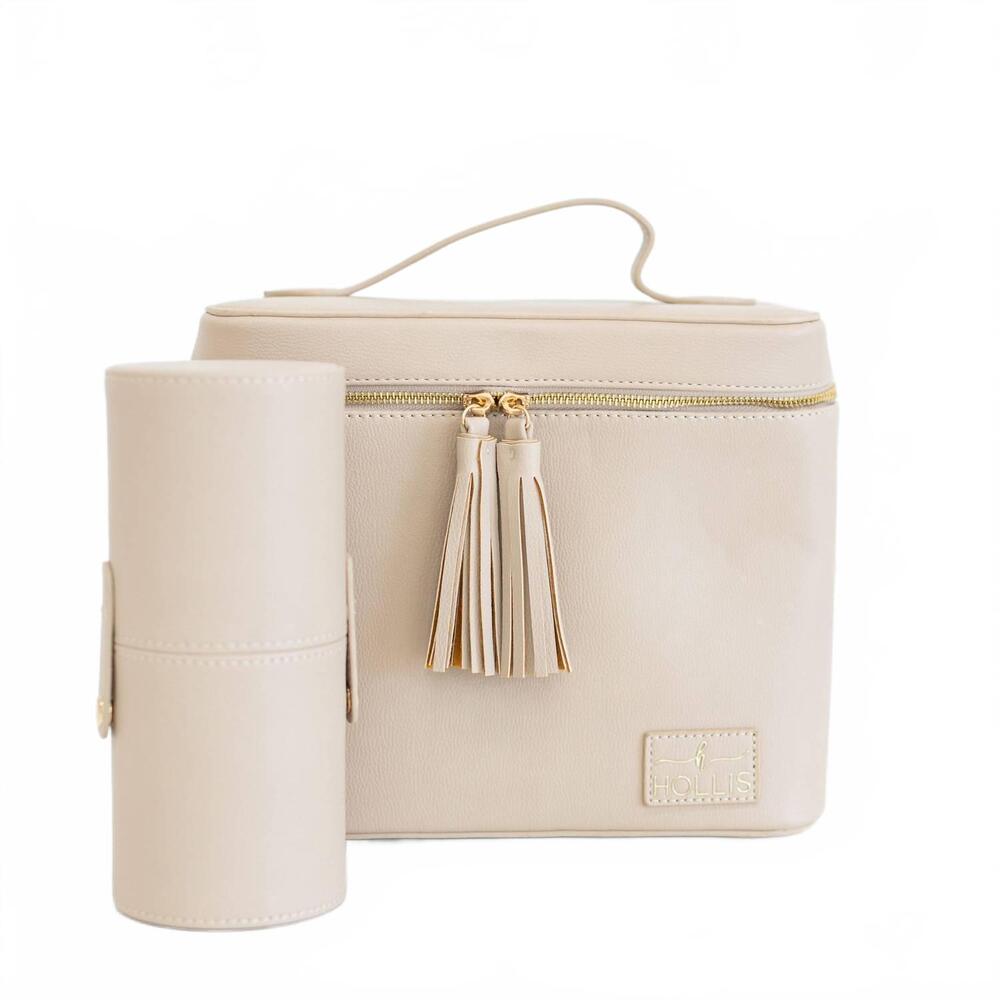 NEW HOLLIS lux collection cosmetic bag in nude